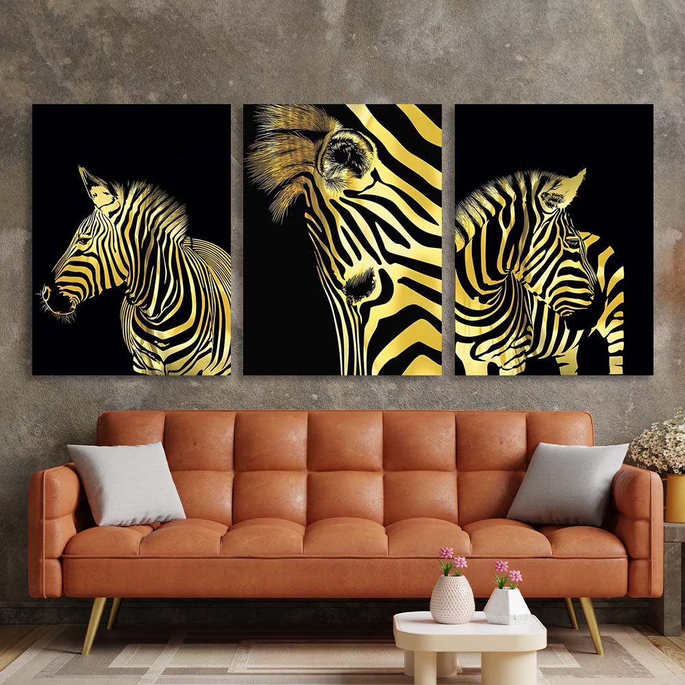 Mehrteiliger Kunstdruck auf Leinwand, Goldenes Zebra