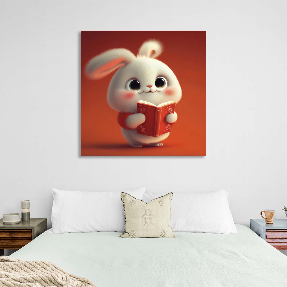 To the children's room Bunny with a book Canvas Wall Art Print