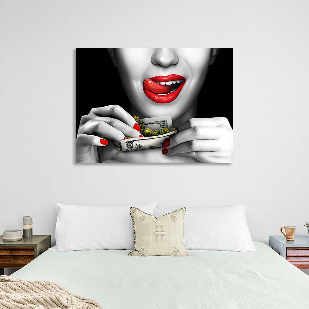 A woman twists a dollar Motivational Canvas Wall Art Print