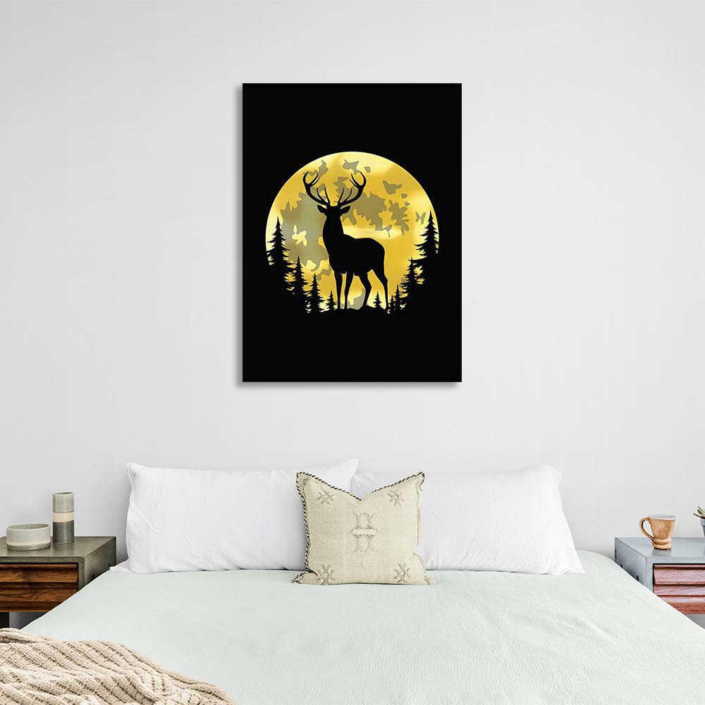 Canvas Wall Art Print Stag on the background of the golden moon 2