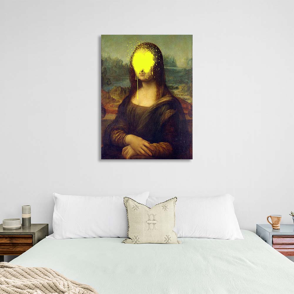 Kunstdruck auf Leinwand, Mona Lisa mit gelber Farbe im Gesicht