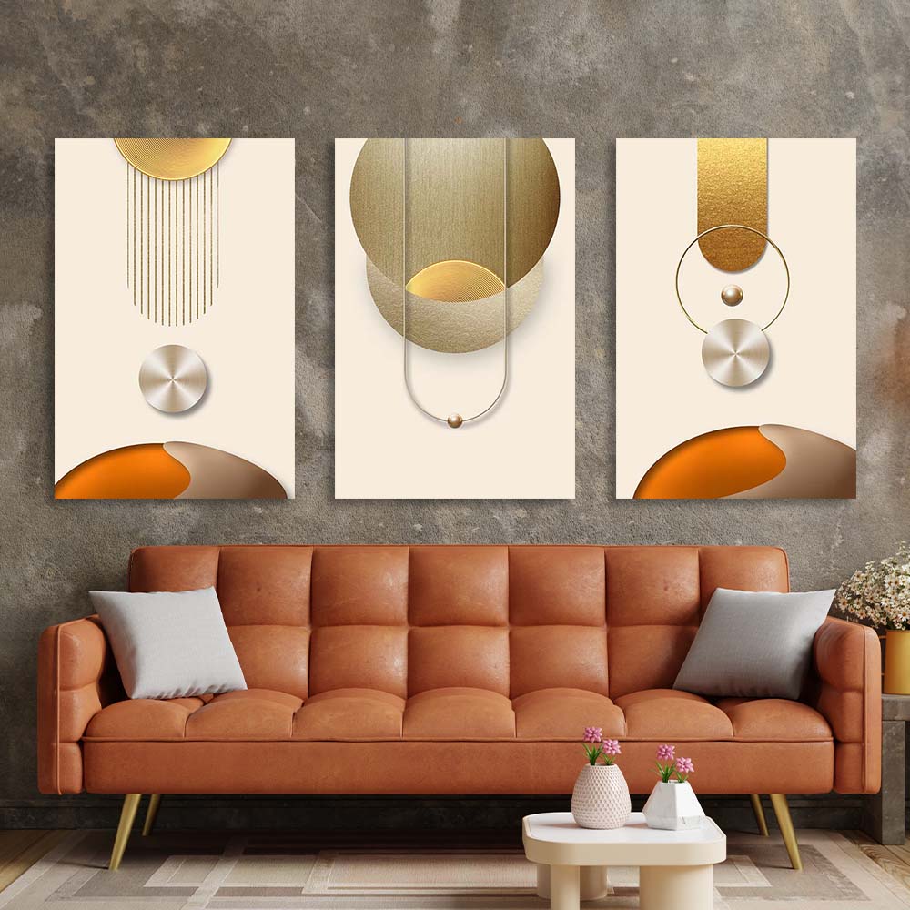 Multi Panel Canvas Wall Art Print Abstraction of disks in beige colors