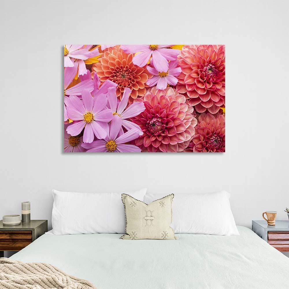 Kunstdruck auf Leinwand, Rosa Dahlien