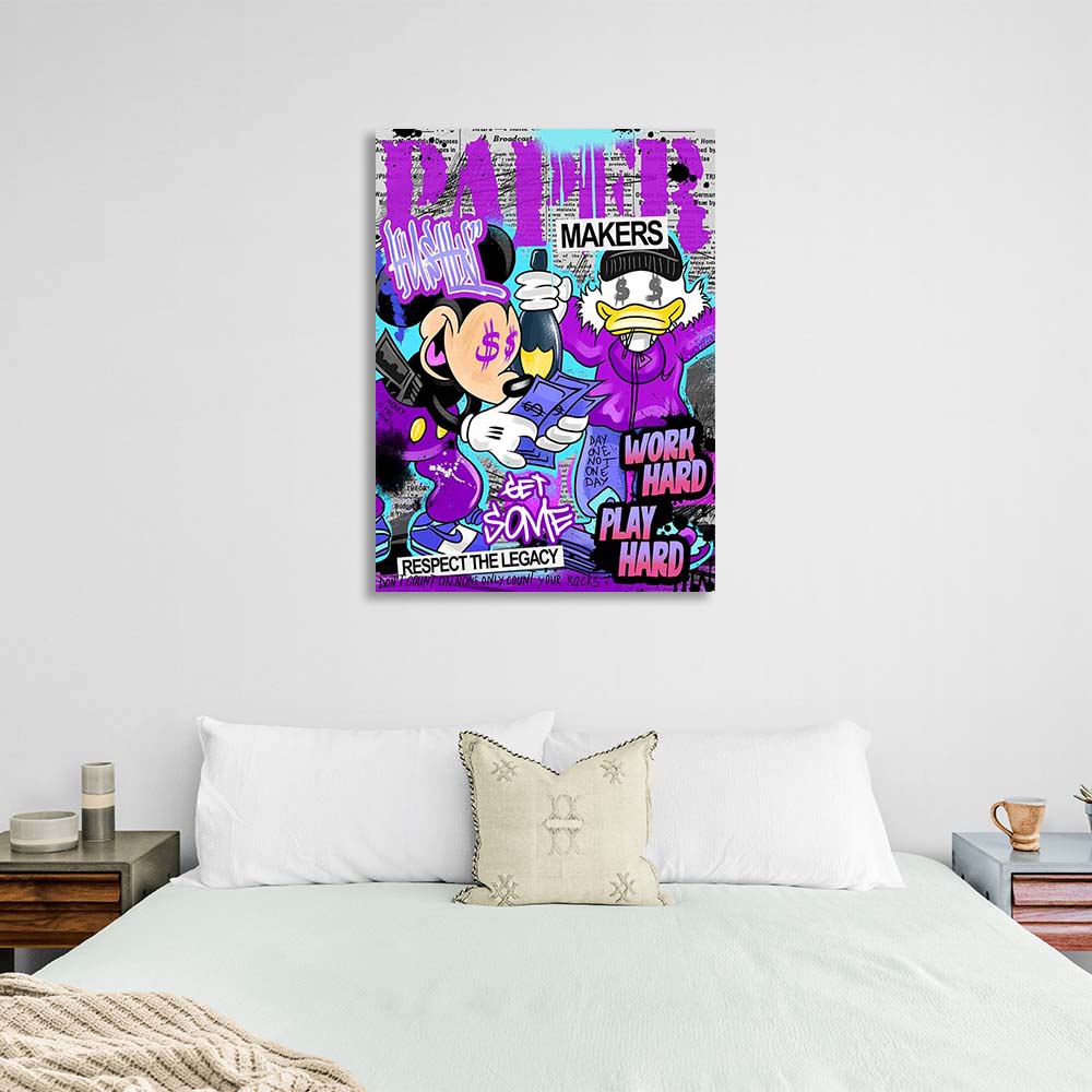 Scrooge and Mickey Work hard play hard Motivational Canvas Wall Art Print