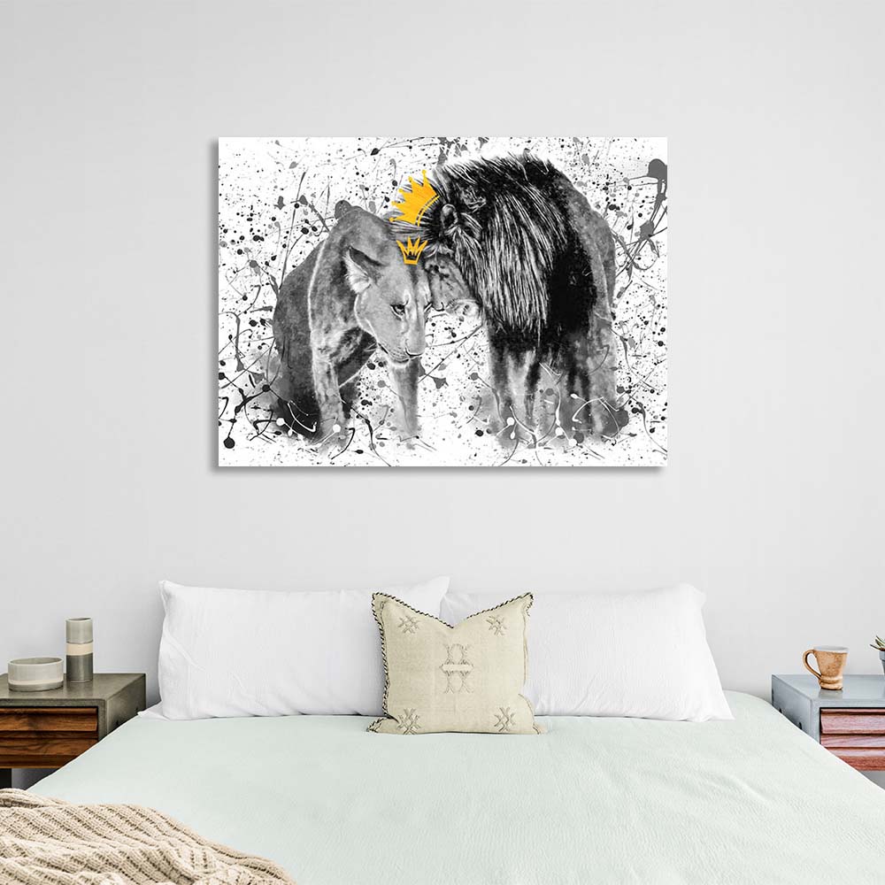 A lioness and a lion Canvas Wall Art Print For Bedroom