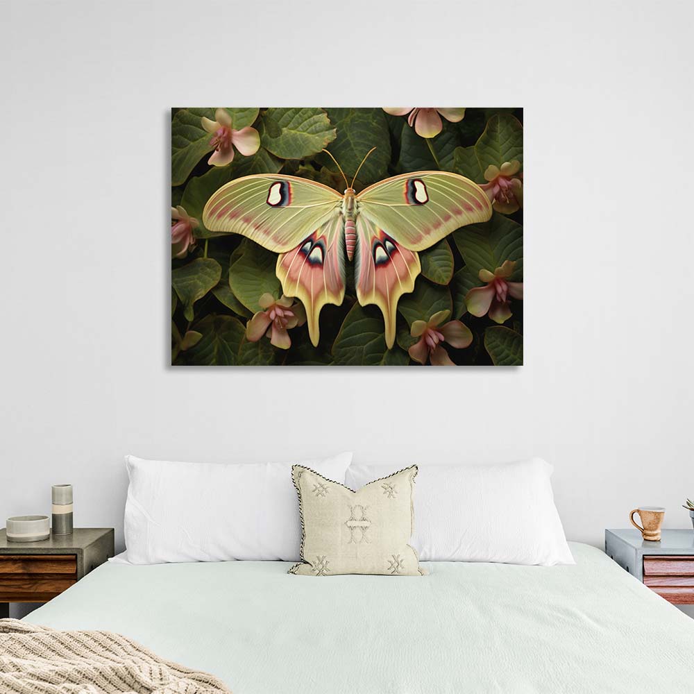 Kunstdruck auf Leinwand mit Schmetterling in Blumen