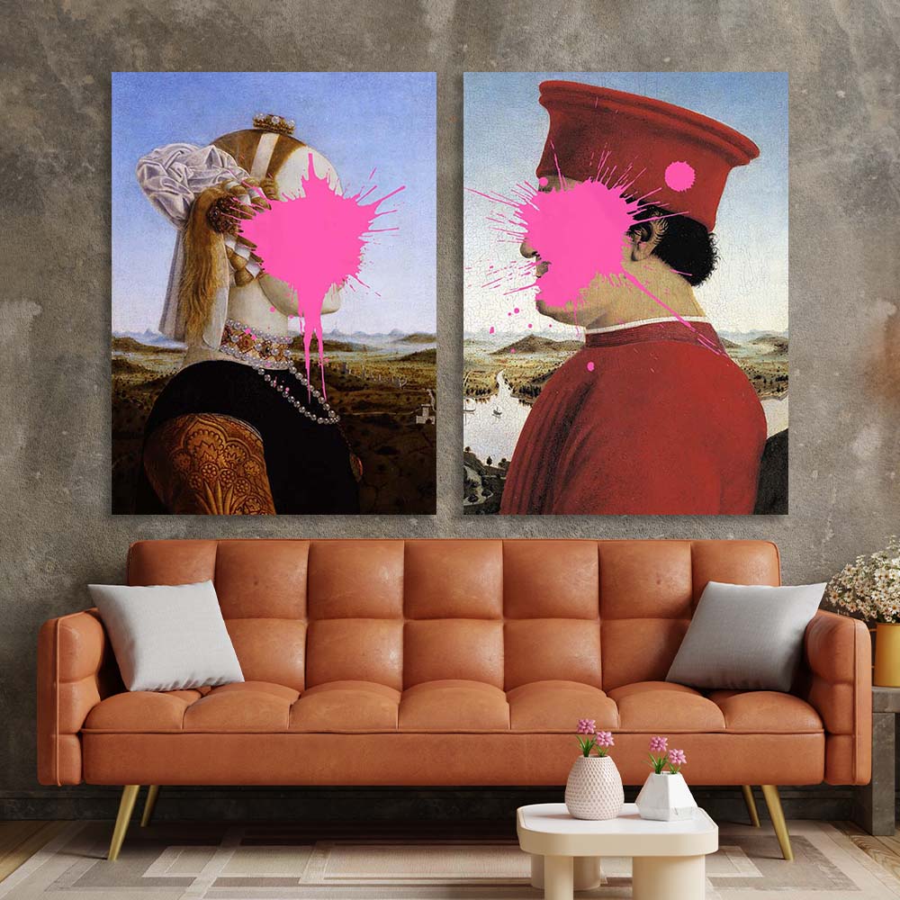 Multi Panel Canvas Wall Art Print Battista Sforza Federico da Montefeltro with rose paint