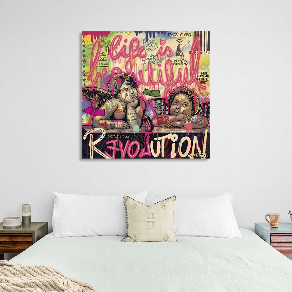 Pop-Art-Kunstdruck auf Leinwand mit den Engeln der Sixtinischen Madonna