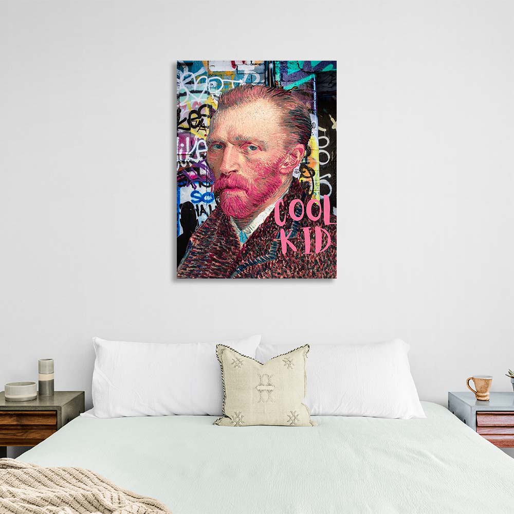 Kunstdruck auf Leinwand, Selbstporträt von Van Gogh vor dem Hintergrund von Graffiti