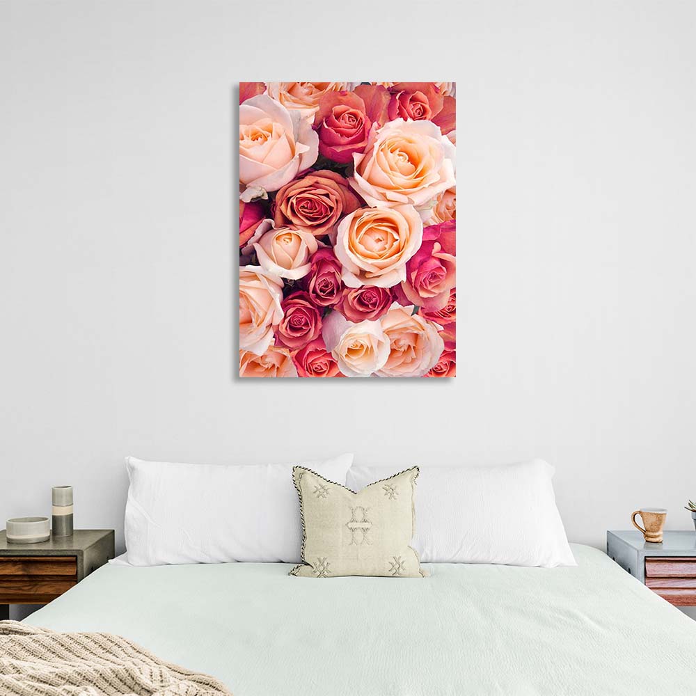 Canvas Wall Art Print Red and cream roses