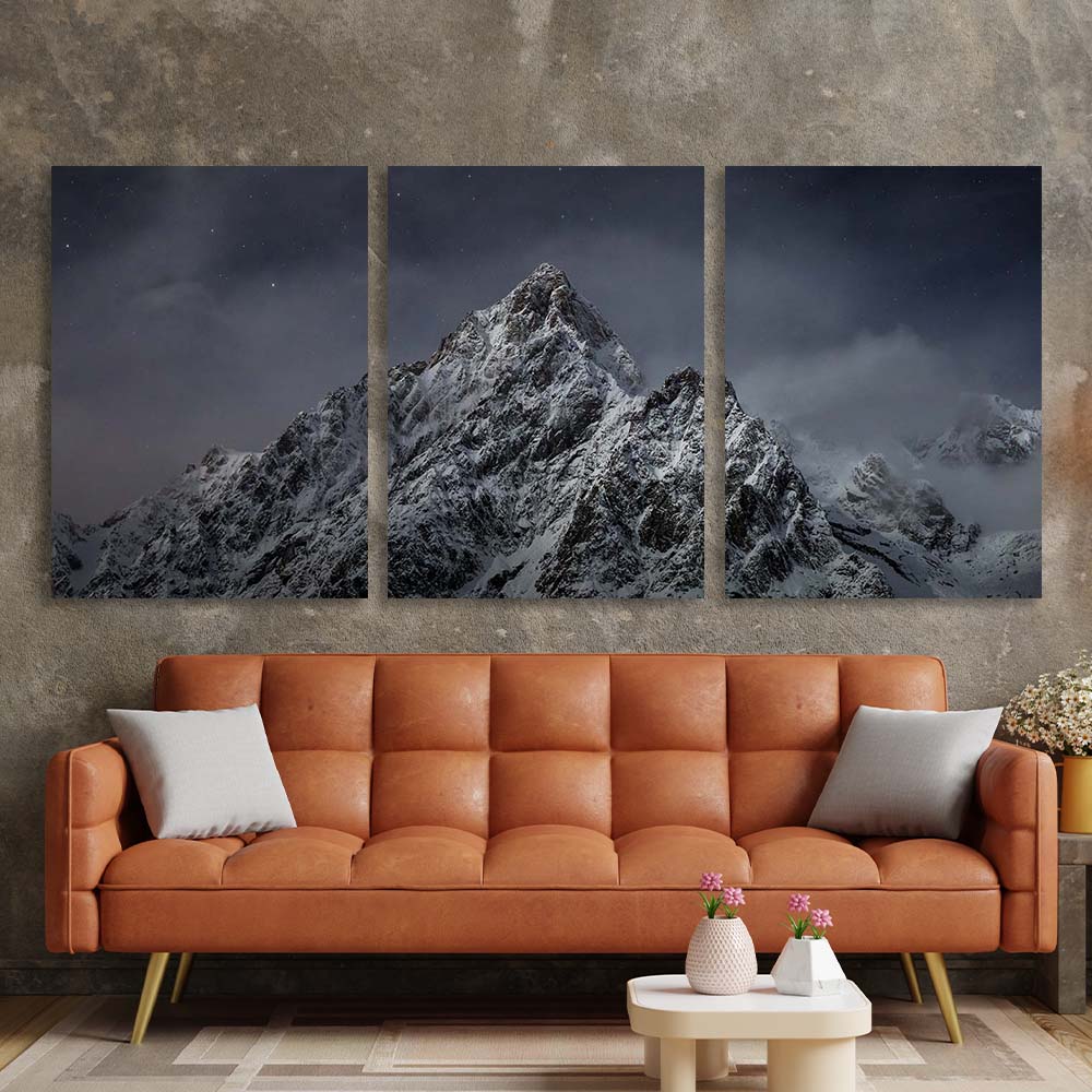 Multi Panel Canvas Wall Art Print Mountain peak on the background of the starry sky