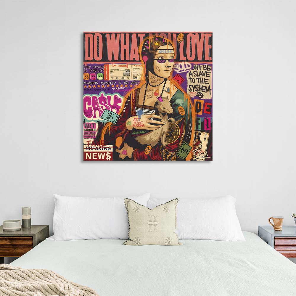 Pop-Art-Druck „Dame mit Hermelin und Bitcoin“ auf Leinwand