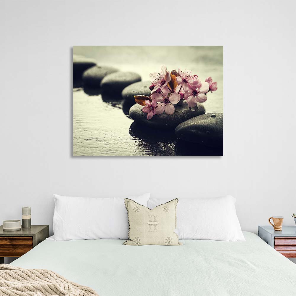 Canvas Wall Art Print Sakura Flowers on stones