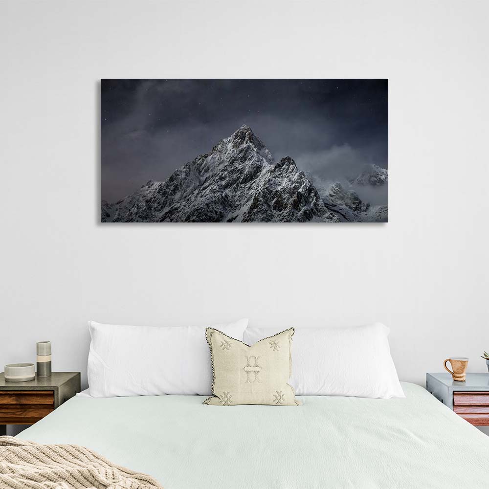 Canvas Wall Art Print Mountain peak on the background of the starry sky