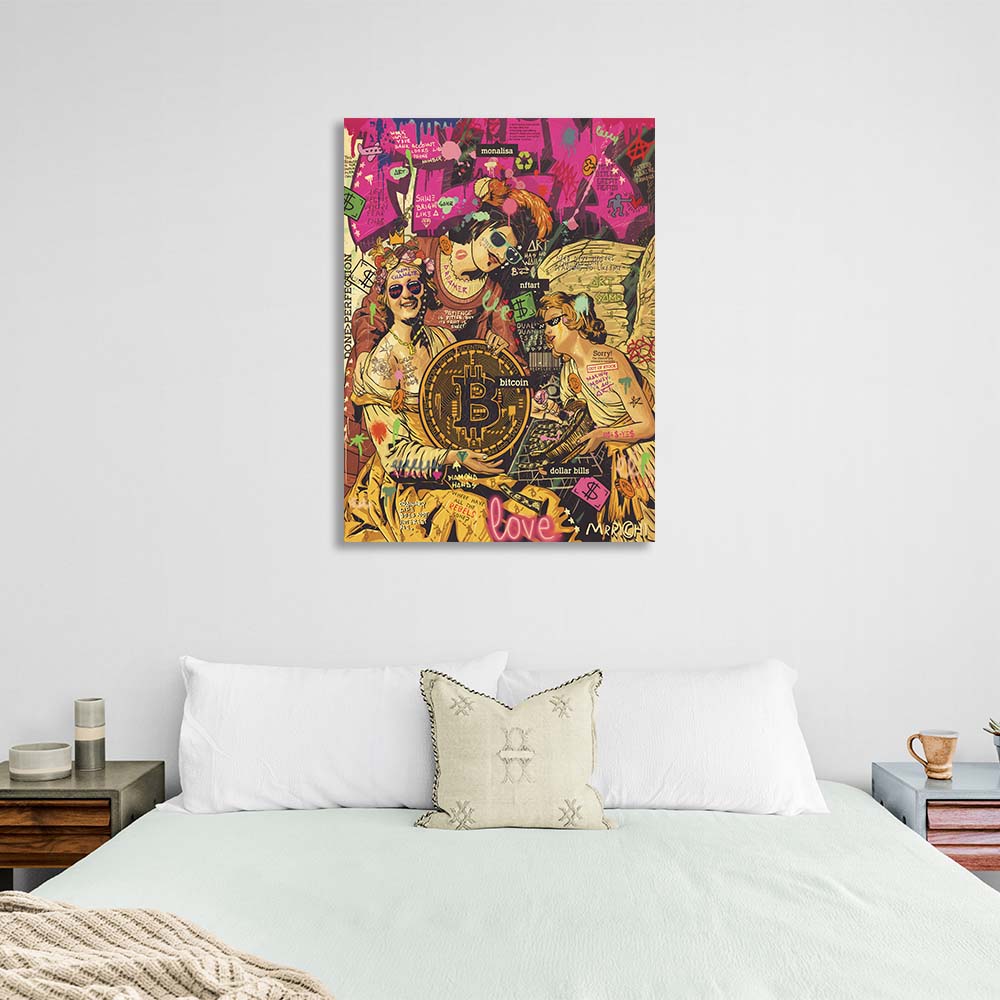 Pop Art Angel with bitcoin Canvas Wall Art Print