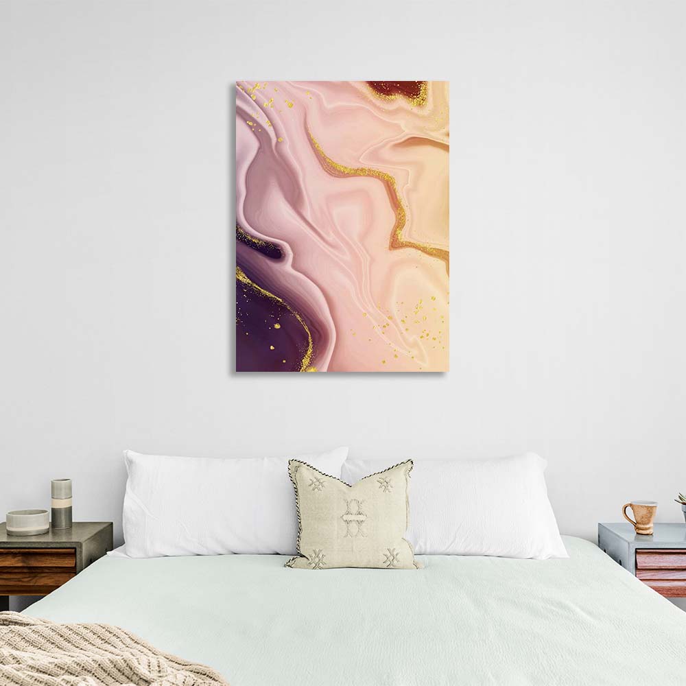 Abstrakter Leinwand-Kunstdruck, lila-rosa Marmor mit Gold