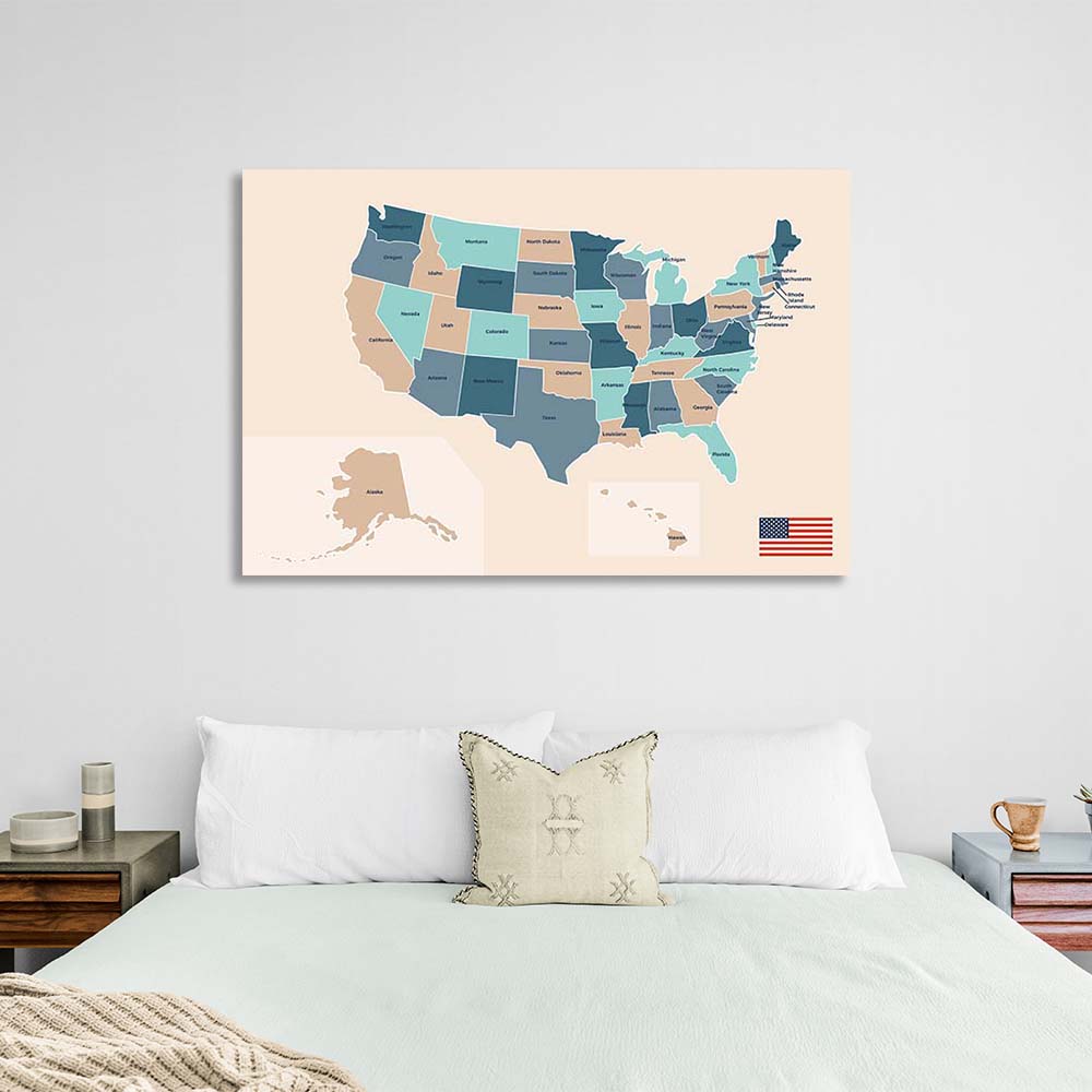 Canvas Wall Art Print U.S. Map