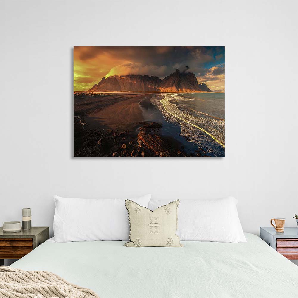 Canvas Wall Art Print Beach at the foot of the volcano