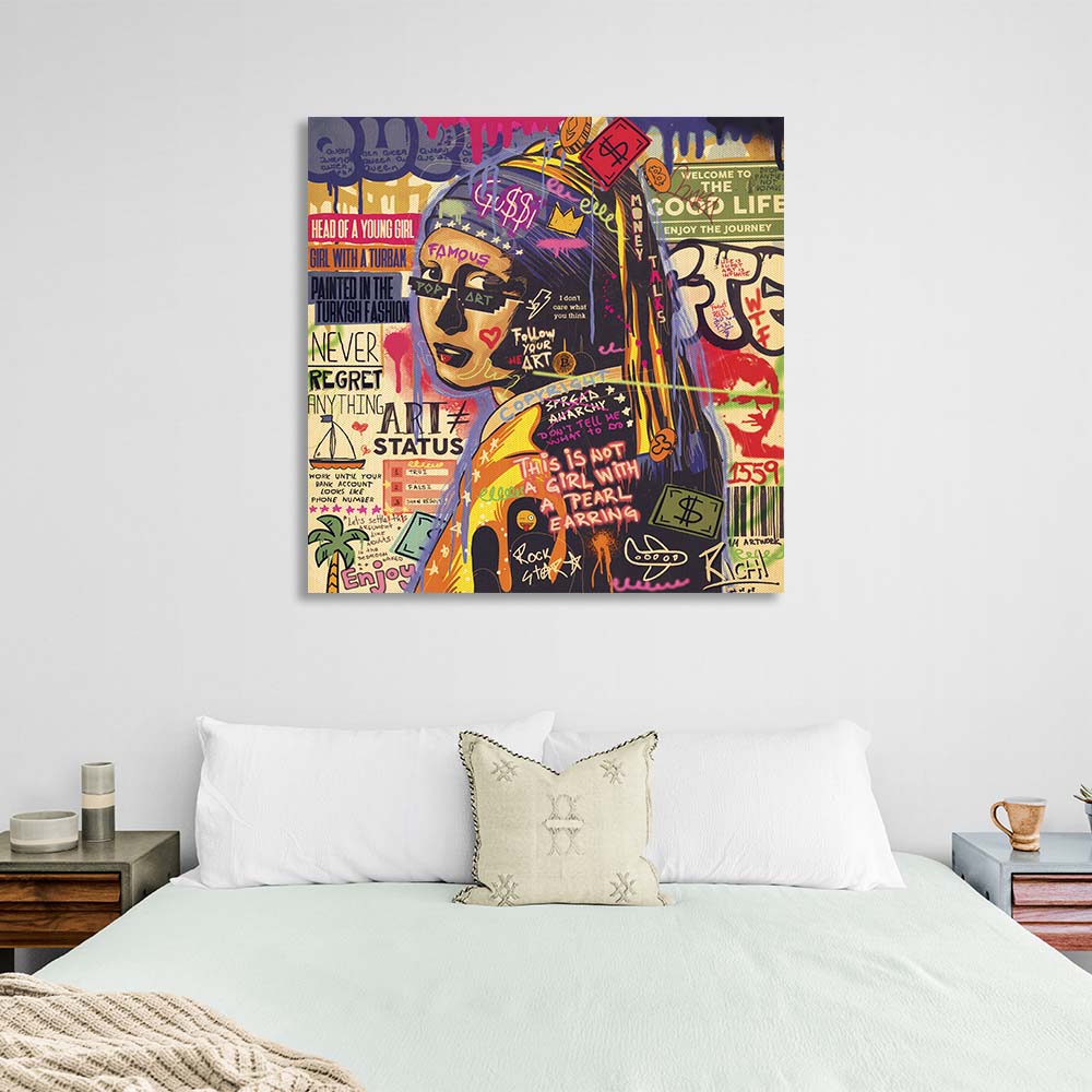 Pop-Art-Kunstdruck „Mädchen mit Perlenohrring“ auf Leinwand