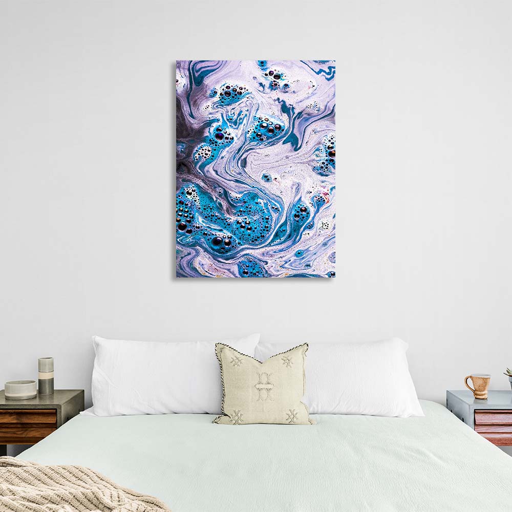 Abstraction Canvas Wall Art Print Blue splashes of oil paint on water