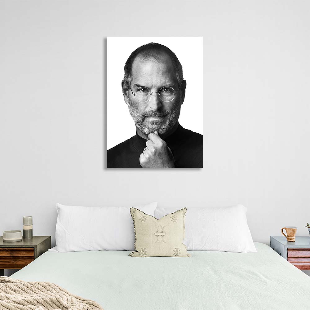 Steve Jobs Schwarz-Weiß-Porträt Inspirierender Kunstdruck auf Leinwand