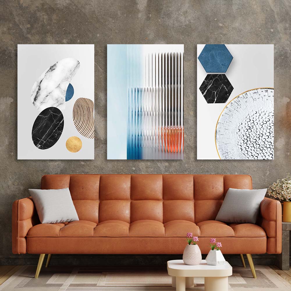 Multi Panel Canvas Wall Art Print Abstraction with geometric marble figures