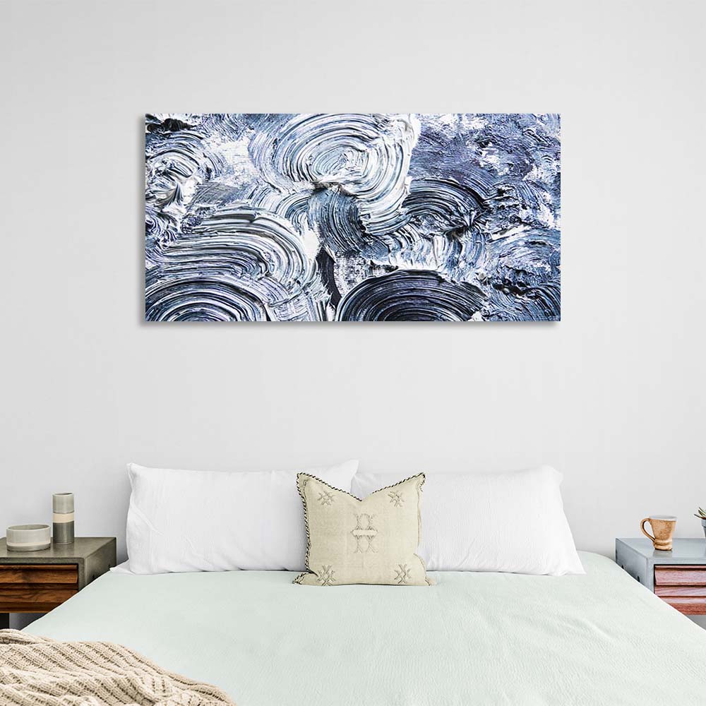 Abstraction Canvas Wall Art Print Blue strokes on white paint horizontal