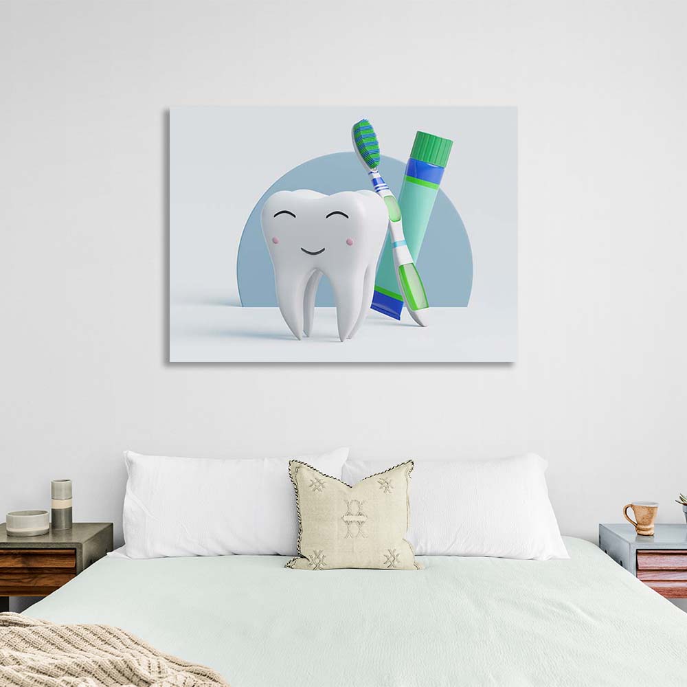 Canvas Wall Art Print Tooth with paste and brush