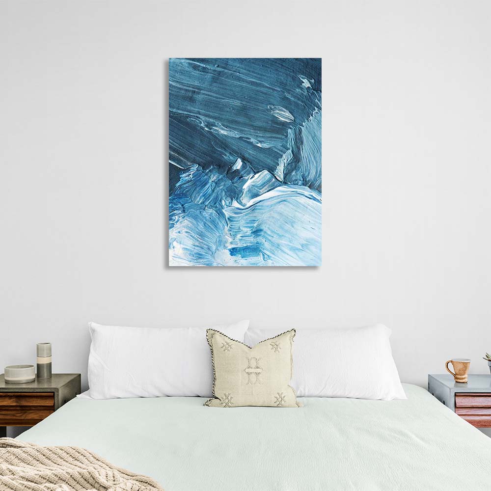 Abstraction Canvas Wall Art Print Blue and white paint strokes