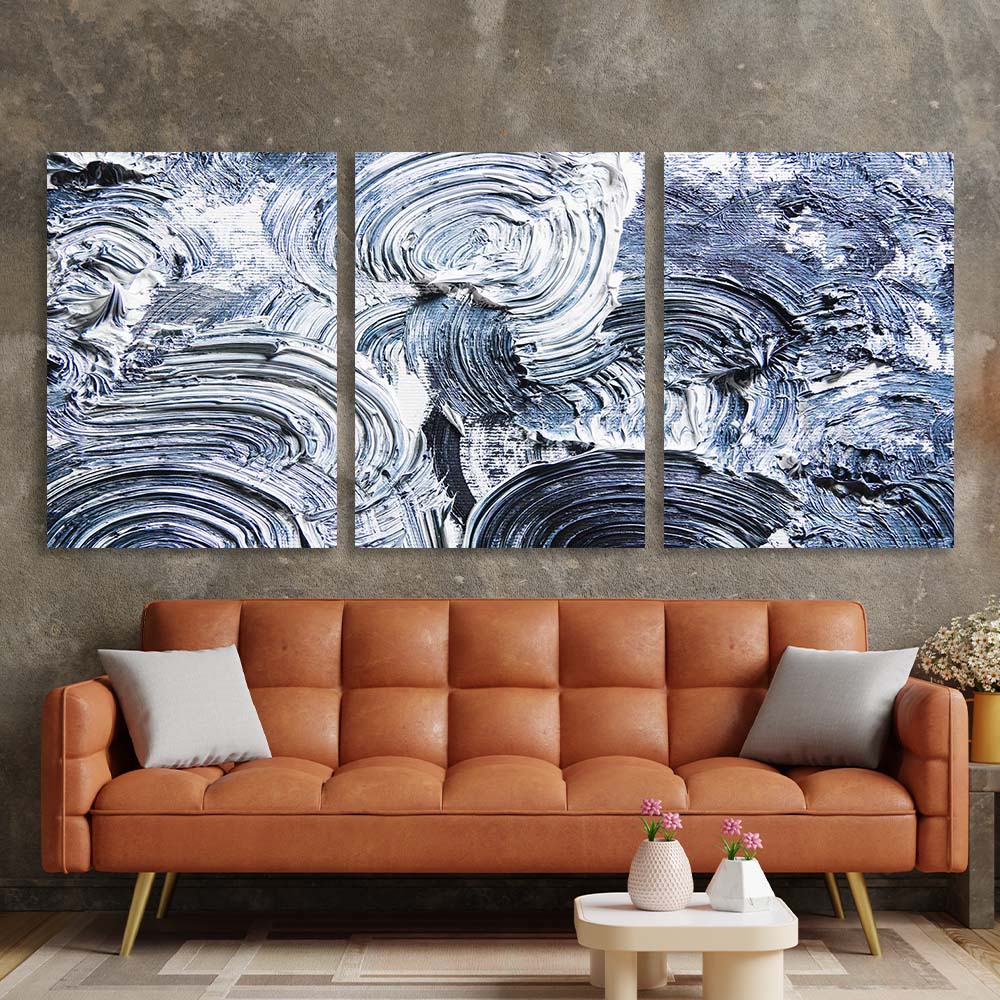 Multi Panel Canvas Wall Art Print Blue strokes on white paint