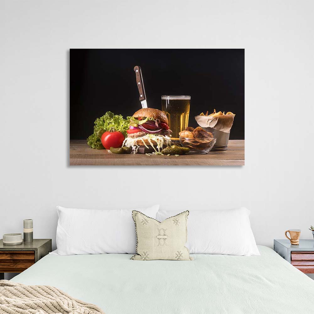 Canvas Wall Art Print For Kitchen Beer and fast food