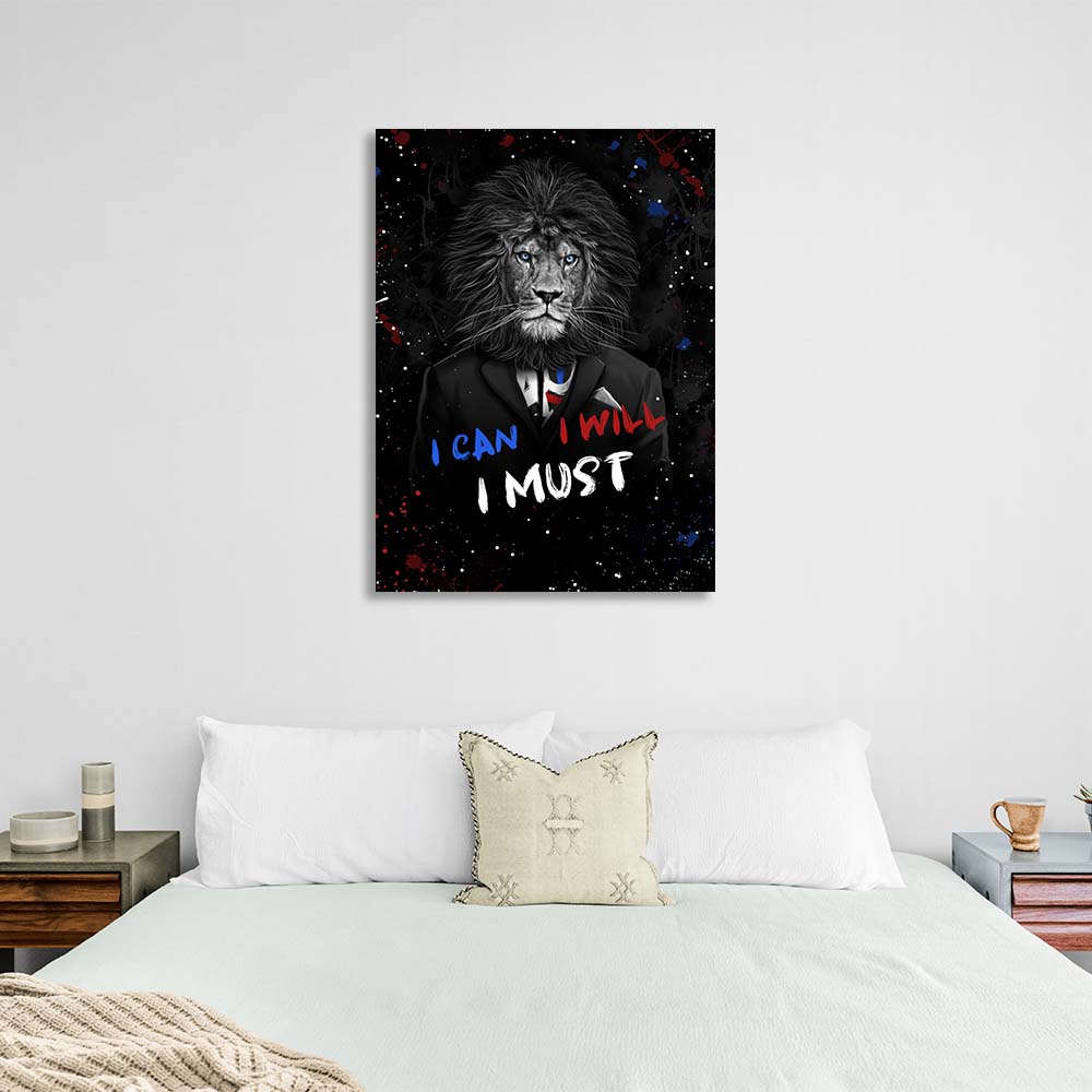 Lion I can, I will, I must, Motivational Canvas Wall Art Print