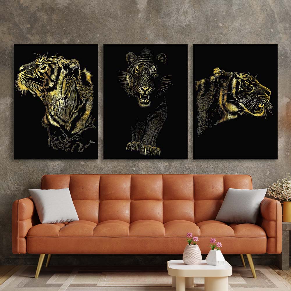 Kunstdruck auf Leinwand, mehrteilig, Goldener Tiger