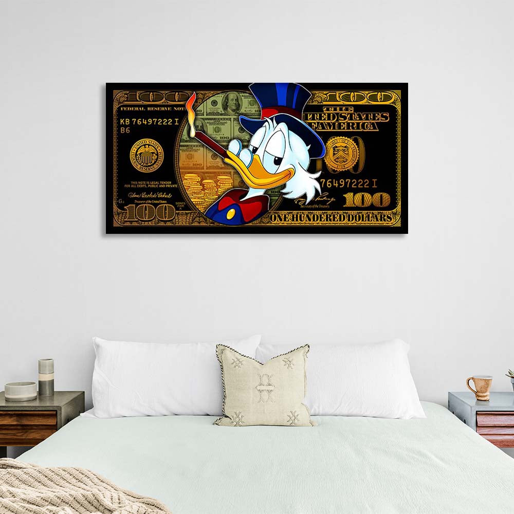 Black dollar scrooge Motivational Canvas Wall Art Print