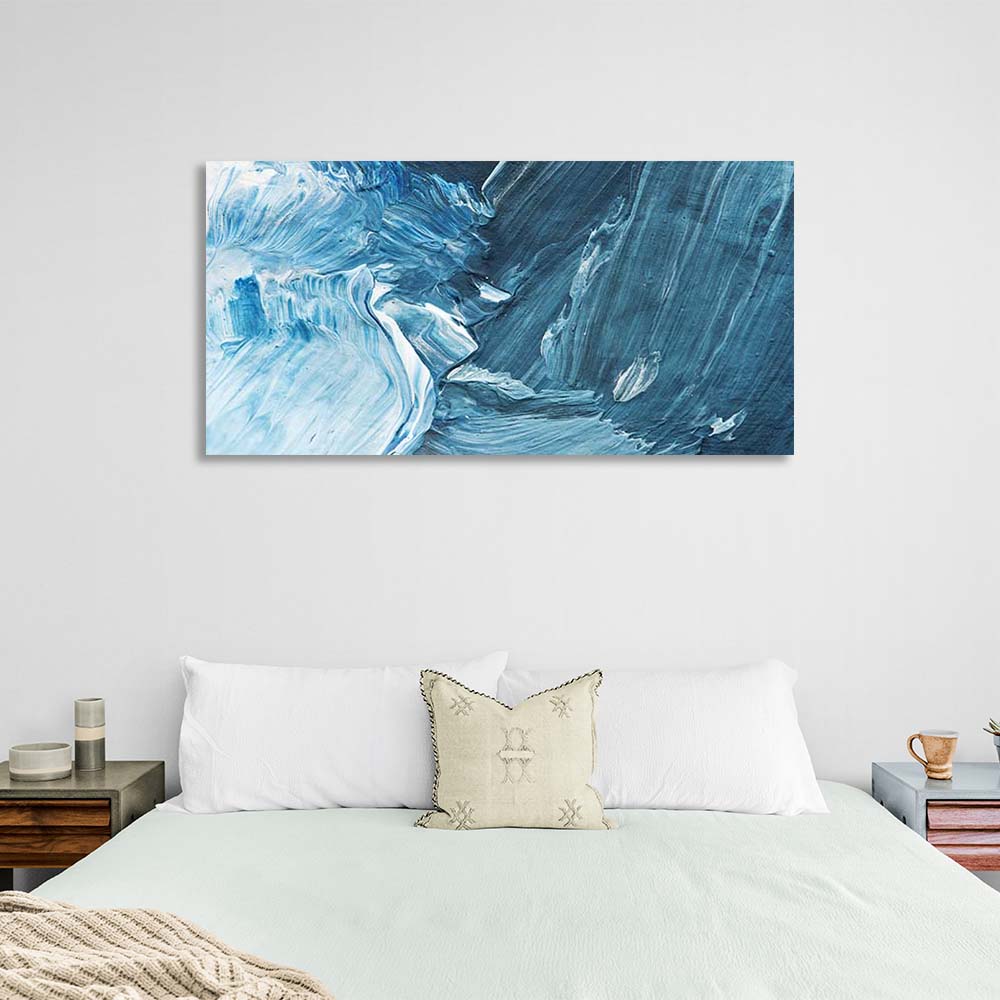 Abstraction Canvas Wall Art Print abstract horizontal Blue and white paint strokes