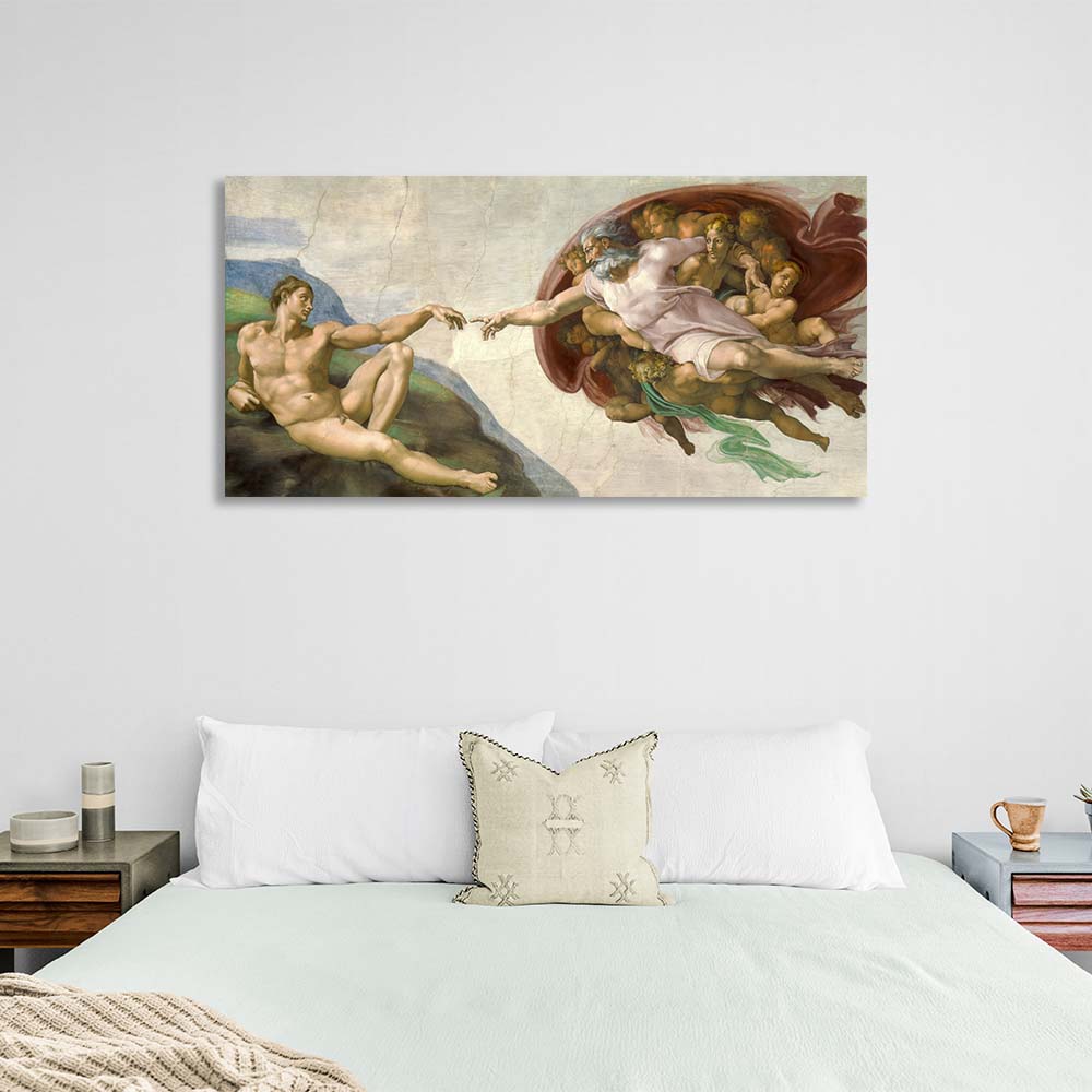 Reproduction of Michelangelo's fresco The Creation of Adam Reproduction Canvas Wall Art Print