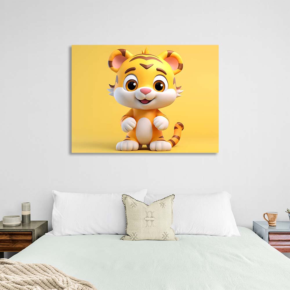 Canvas Wall Art Print Tiger cub on yellow background