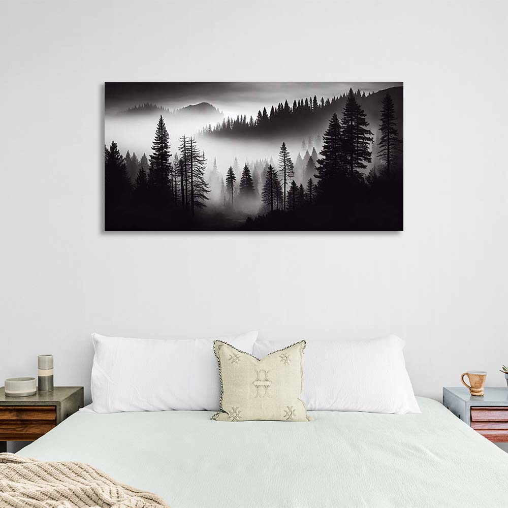 Canvas Wall Art Print Fog in a pine forest