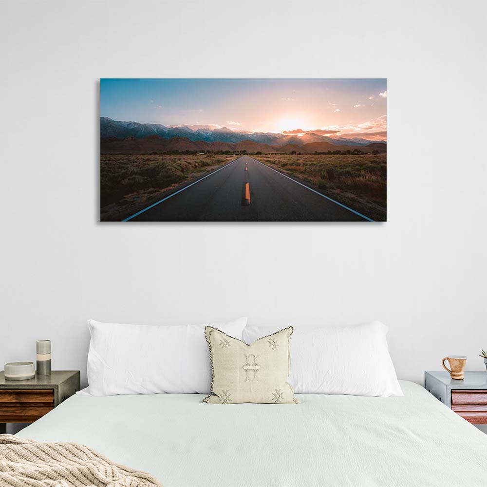 Kunstdruck auf Leinwand „Highway to the Sunset Mountains“