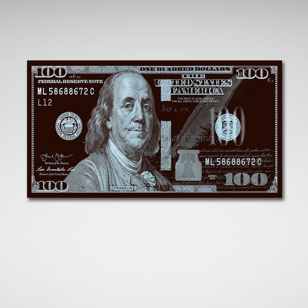 100 Dollar schwarzes Platin Рlatinum Franklin inspirierender Leinwand-Kunstdruck