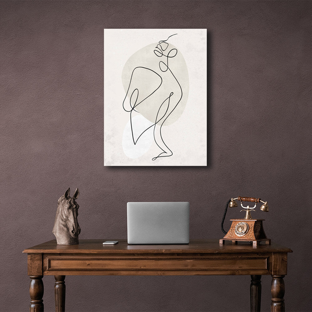 Abstraction Beige line art Canvas Wall Art Print