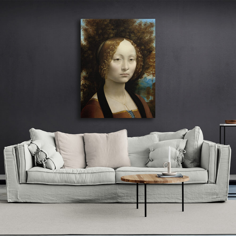 Reproduktions-Porträt von Ginevra de Benci von Leonardo da Vinci, Reproduktion, Kunstdruck auf Leinwand