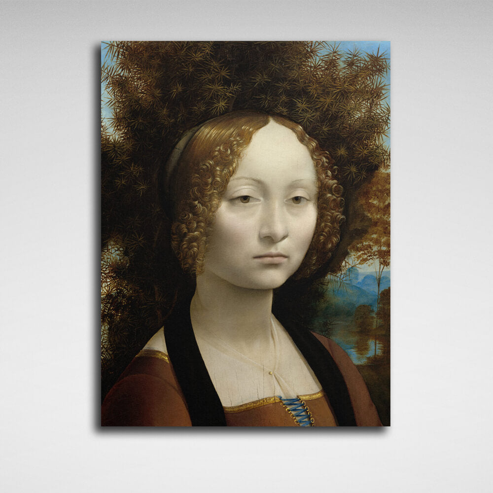 Reproduktions-Porträt von Ginevra de Benci von Leonardo da Vinci, Reproduktion, Kunstdruck auf Leinwand