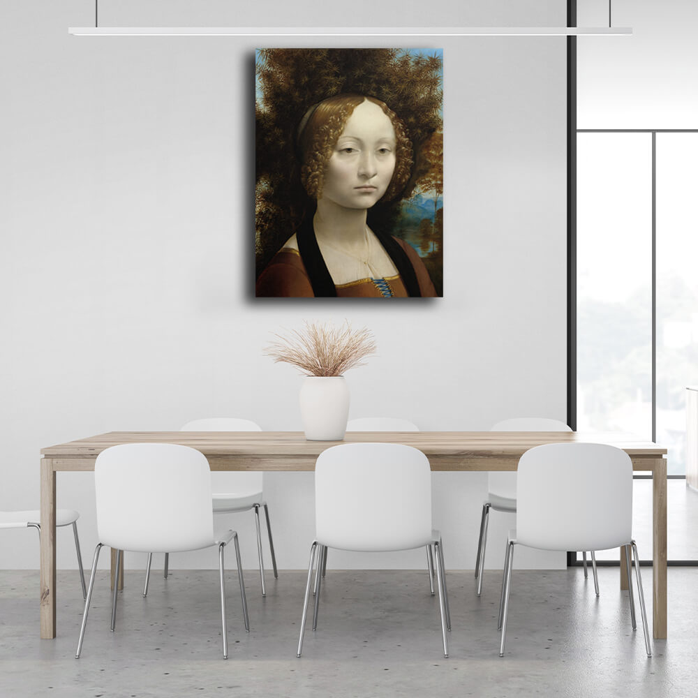 Reproduktions-Porträt von Ginevra de Benci von Leonardo da Vinci, Reproduktion, Kunstdruck auf Leinwand