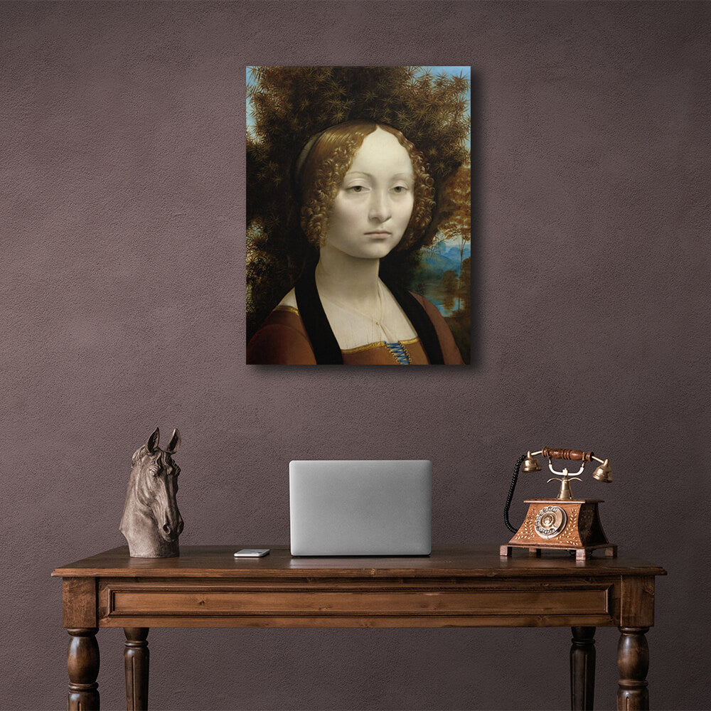 Reproduktions-Porträt von Ginevra de Benci von Leonardo da Vinci, Reproduktion, Kunstdruck auf Leinwand