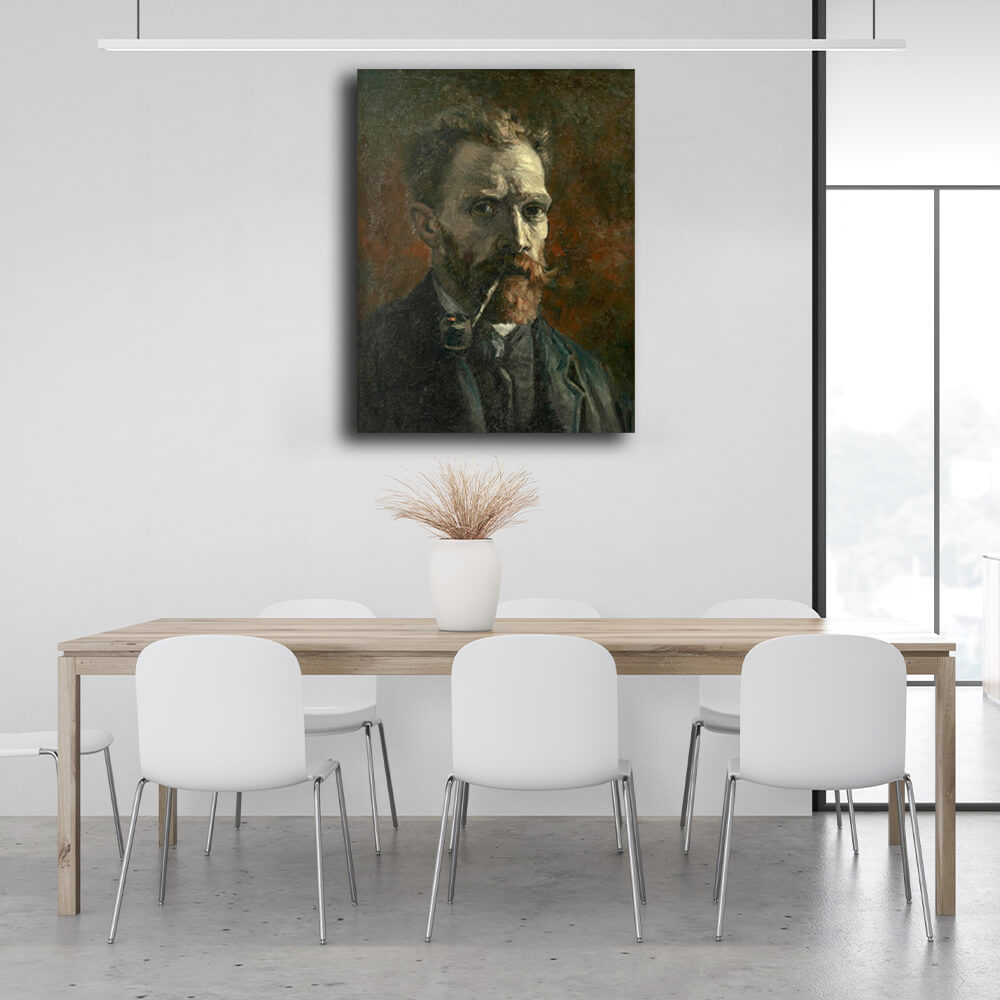 Reproduktion „Selbstporträt mit Pfeife“ von Vincent van Gogh, Reproduktion auf Leinwand, Kunstdruck