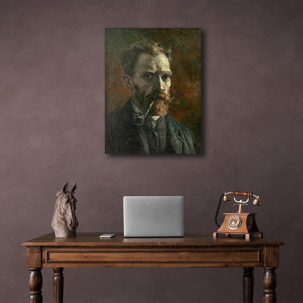 Reproduktion „Selbstporträt mit Pfeife“ von Vincent van Gogh, Reproduktion auf Leinwand, Kunstdruck