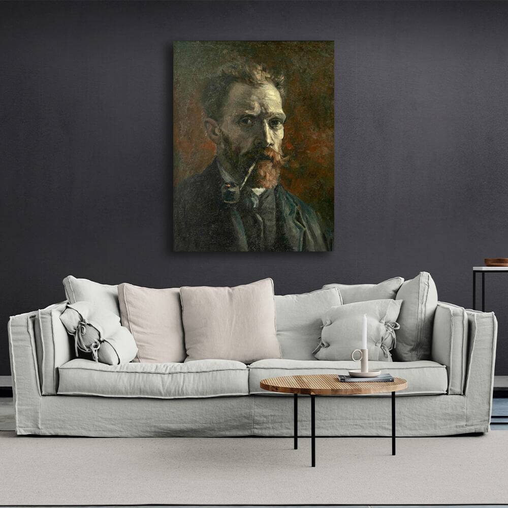 Reproduktion „Selbstporträt mit Pfeife“ von Vincent van Gogh, Reproduktion auf Leinwand, Kunstdruck