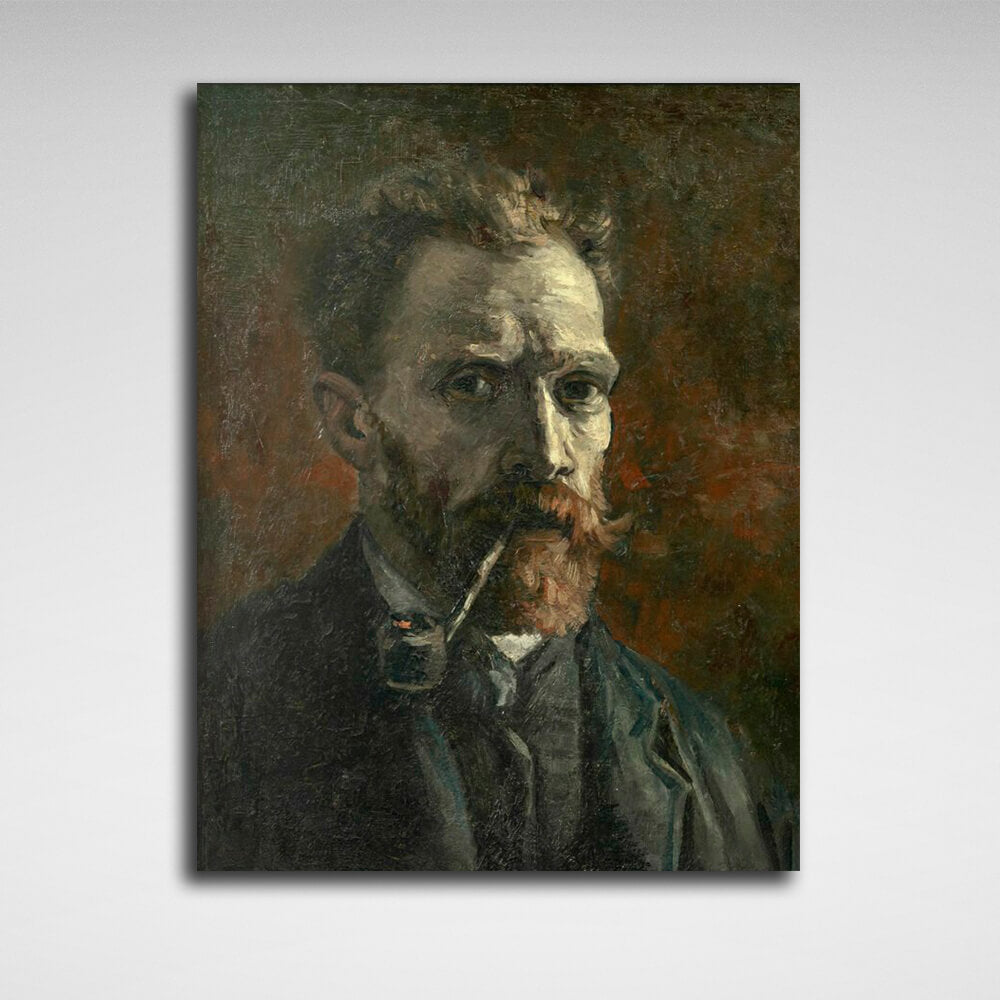 Reproduktion „Selbstporträt mit Pfeife“ von Vincent van Gogh, Reproduktion auf Leinwand, Kunstdruck