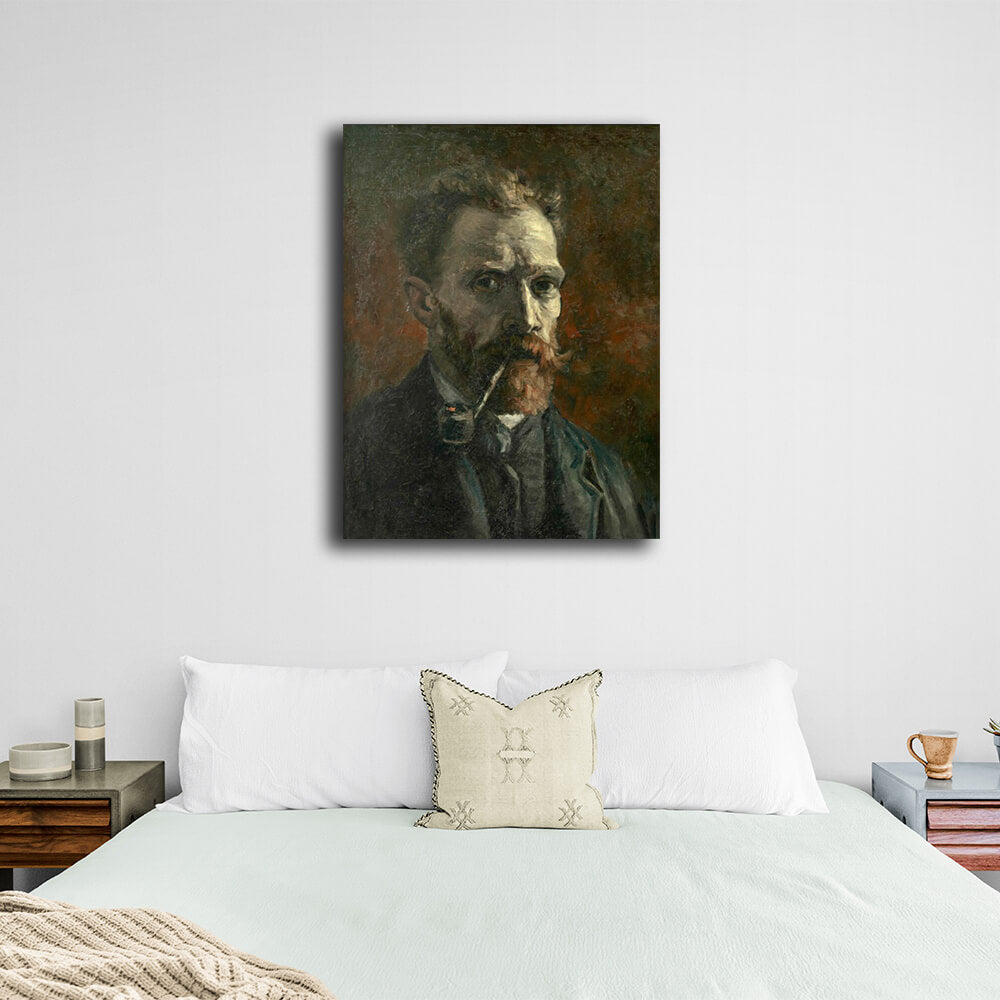 Reproduktion „Selbstporträt mit Pfeife“ von Vincent van Gogh, Reproduktion auf Leinwand, Kunstdruck